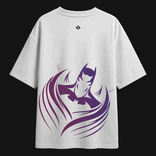 Zenith Lifestyle oversized Batman T-shirt in white with stylized purple Batman graphic on the back
