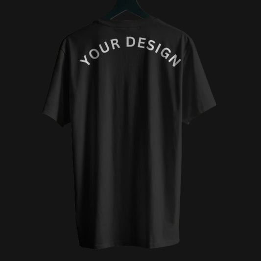 Zenith Lifestyle black customized T-shirt with Your Design text highlighting Custom T-shirts for Business