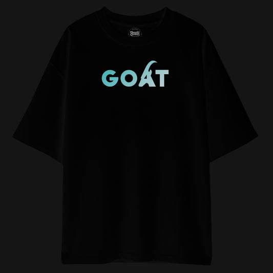 Zenith Lifestyle oversized black Messi T-shirt with GOAT graphic in blue letters