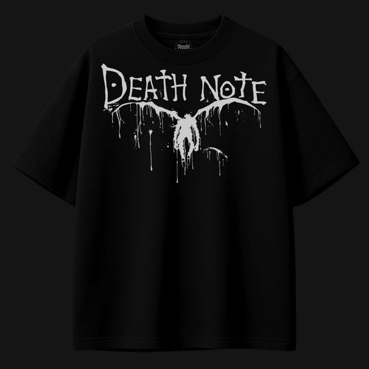 Zenith Lifestyle oversized black Death Note T-shirt with white dripping angel graphic and bold text