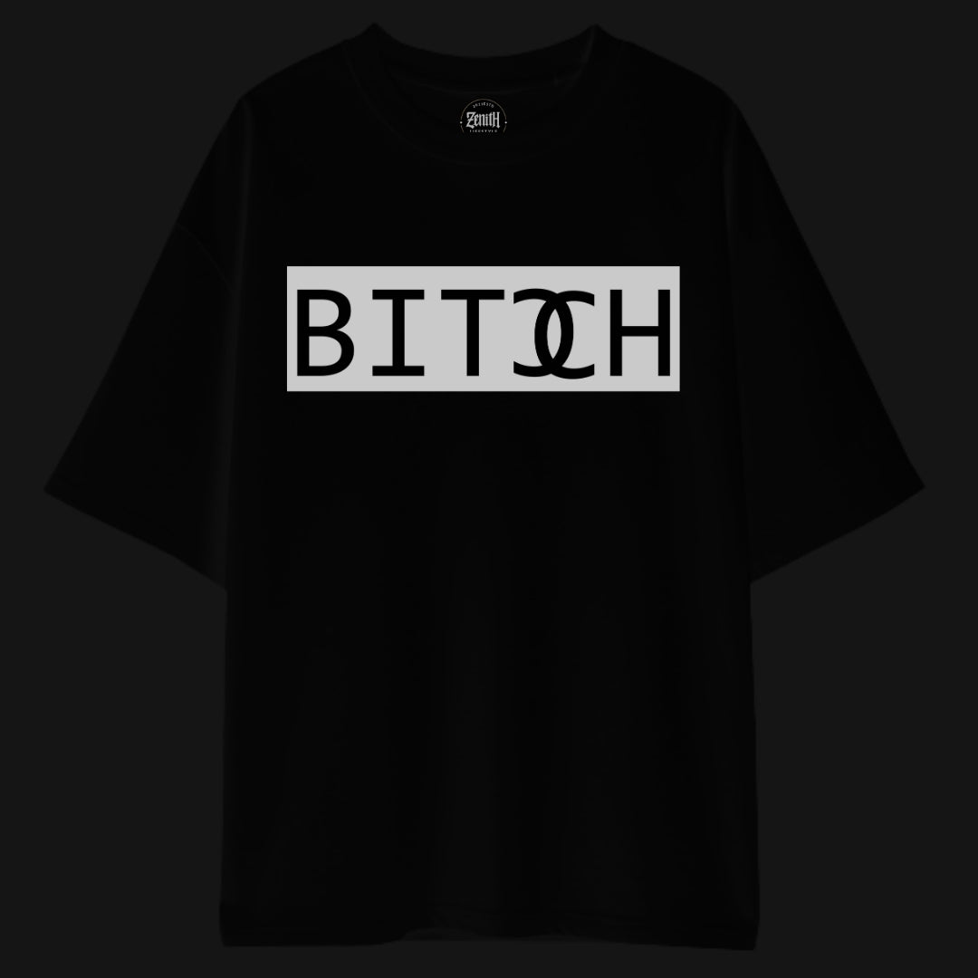 Zenith Lifestyle oversized premium black graphic tee with bold white and black text design