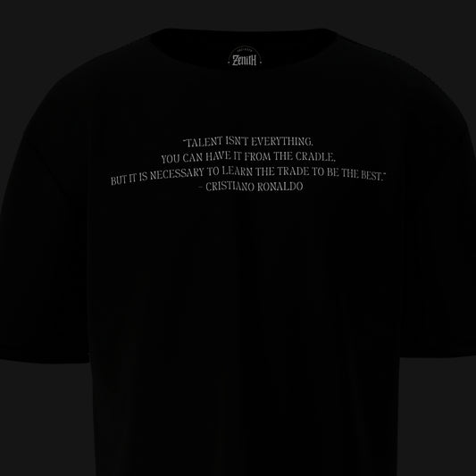 Zenith Lifestyle oversized Ronaldo T-shirt in black with motivational Cristiano Ronaldo quote printed on front