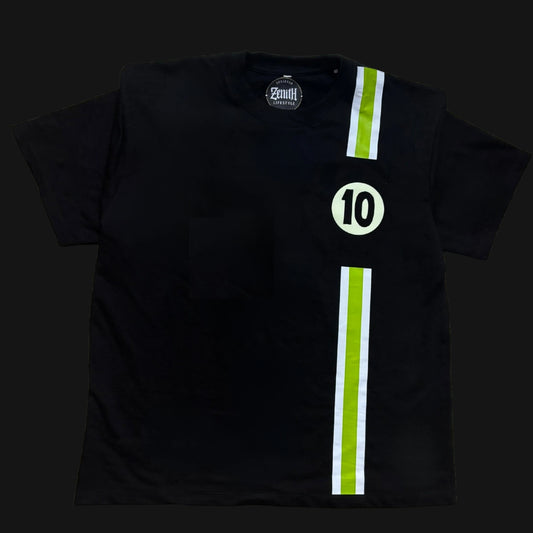 Black BEN10 T-Shirt with Green Stripes and Number 10 Design for Fans