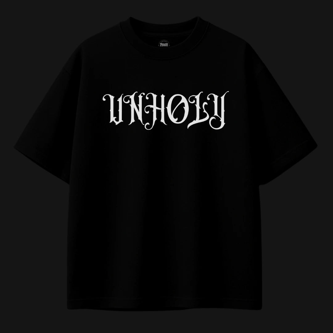 Zenith Lifestyle oversized Black T-shirt with unholy gothic white print on front
