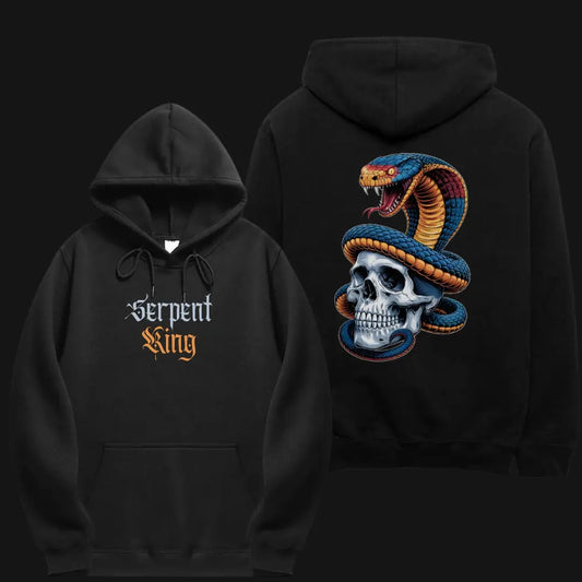 Classic Black Unisex Hoodie featuring a serpent and skull graphic design for unique style
