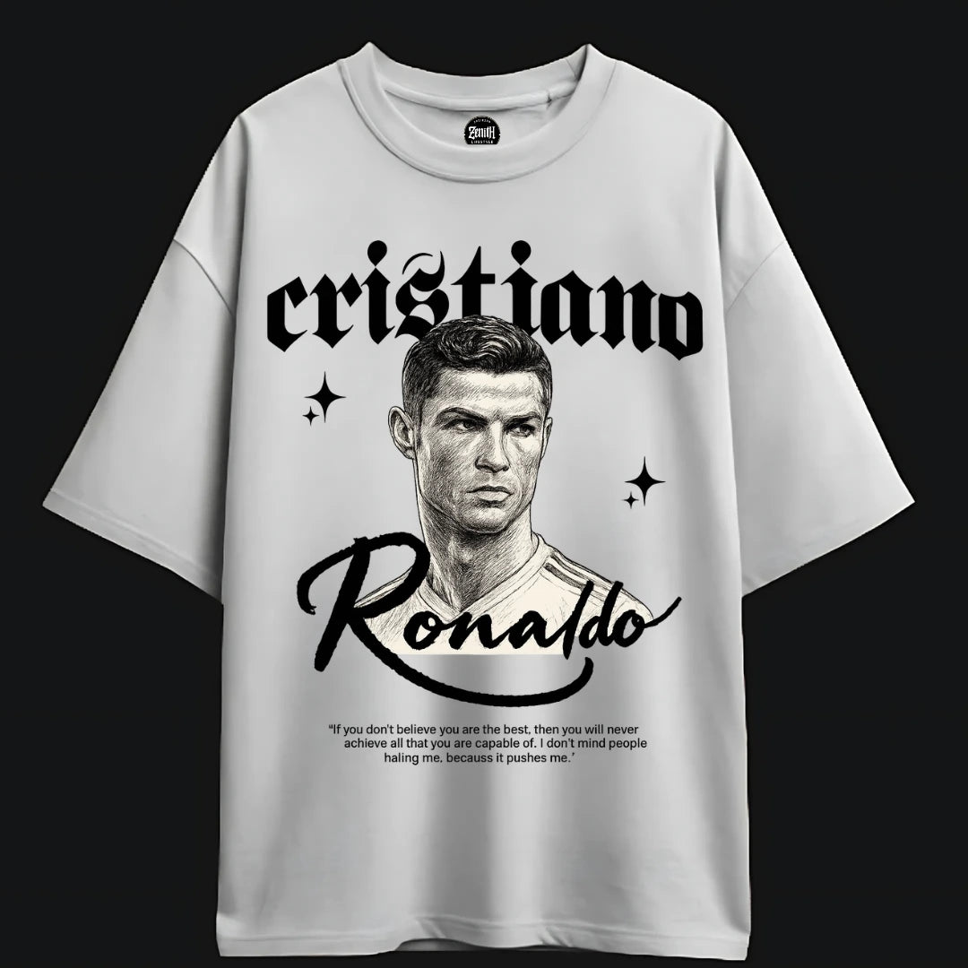 Zenith Lifestyle Cristiano Ronaldo Oversized white t-shirt with large graphic and quote print