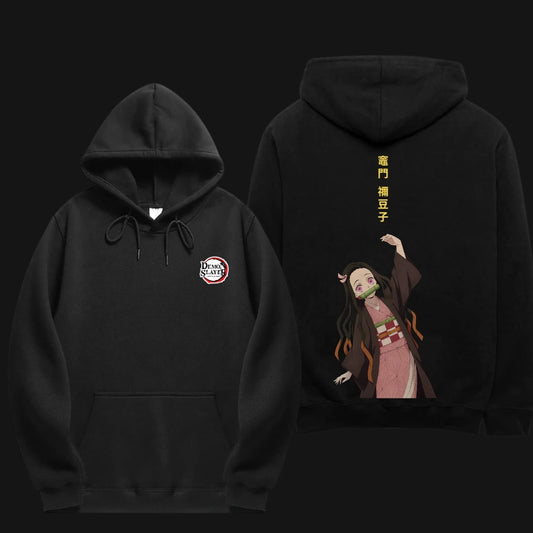 Nezuko Kamado Classic Black Hoodie featuring a vibrant design on the back and a logo on the front