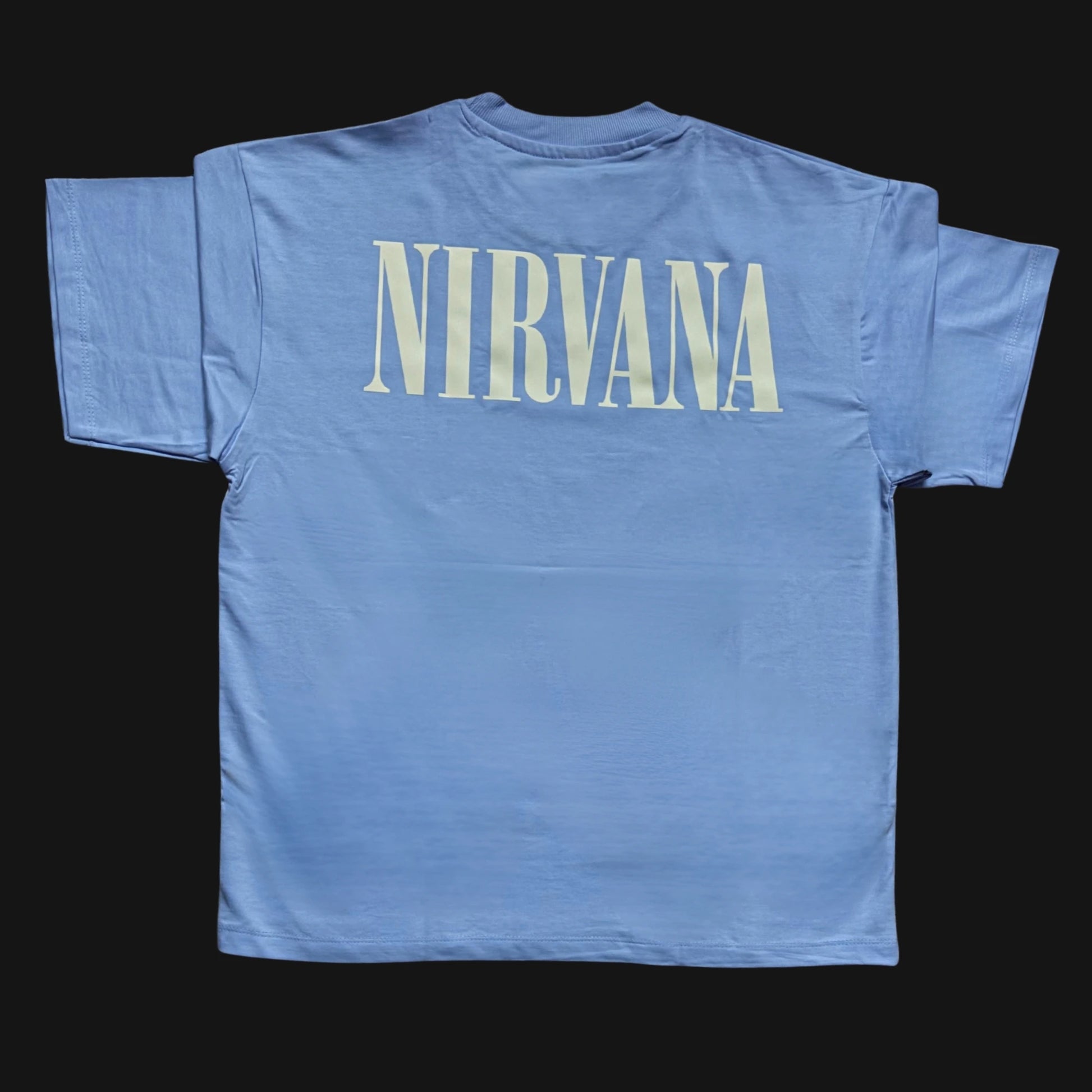 Oversized Zenith Lifestyle T-shirt in light blue featuring bold Nirvana graphic on the back
