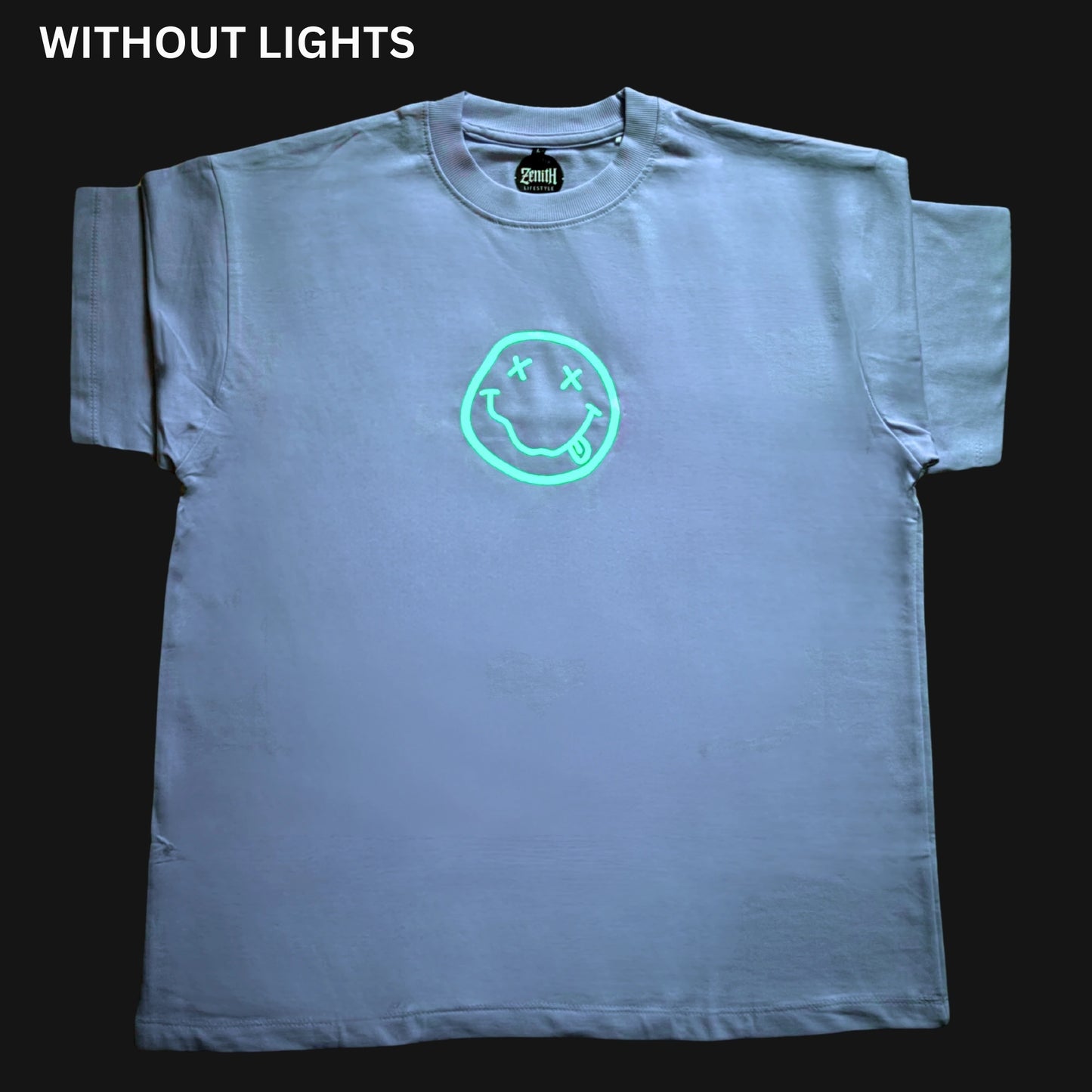 Zenith Lifestyle Oversized T-shirt featuring a glowing Nirvana smiley face design