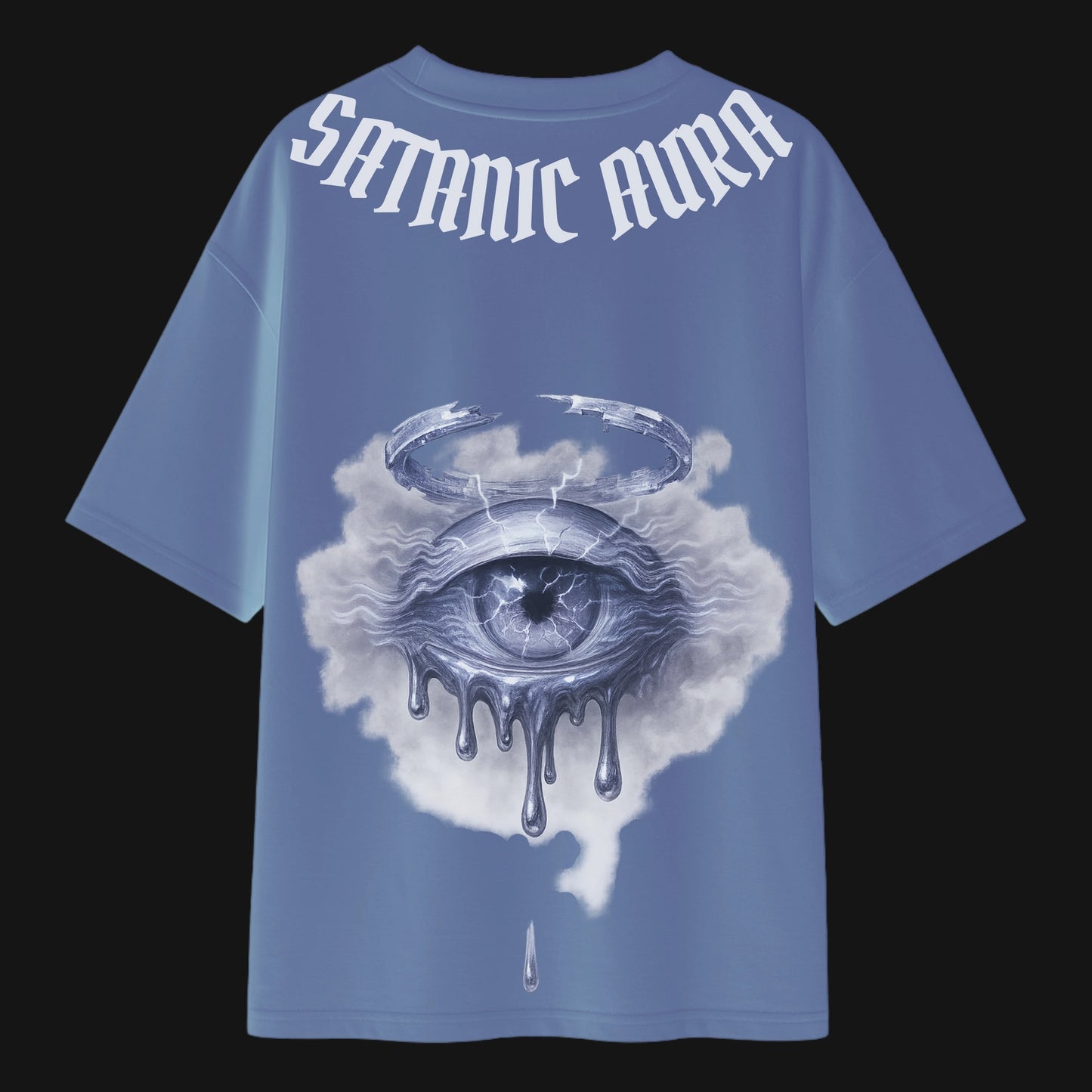 Zenith Lifestyle Satanic Aura Oversized Cotton T-shirt in blue with dripping eye and halo graphic design