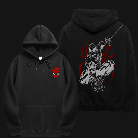 Zenith Lifestyle Spiderman Hoodie in Black featuring front logo and large graphic design on the back