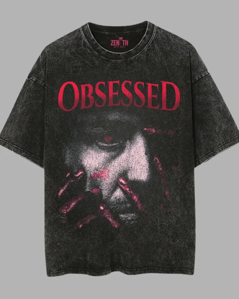 Zenith Lifestyle Black Acid Wash T-shirt with Obsessed Print