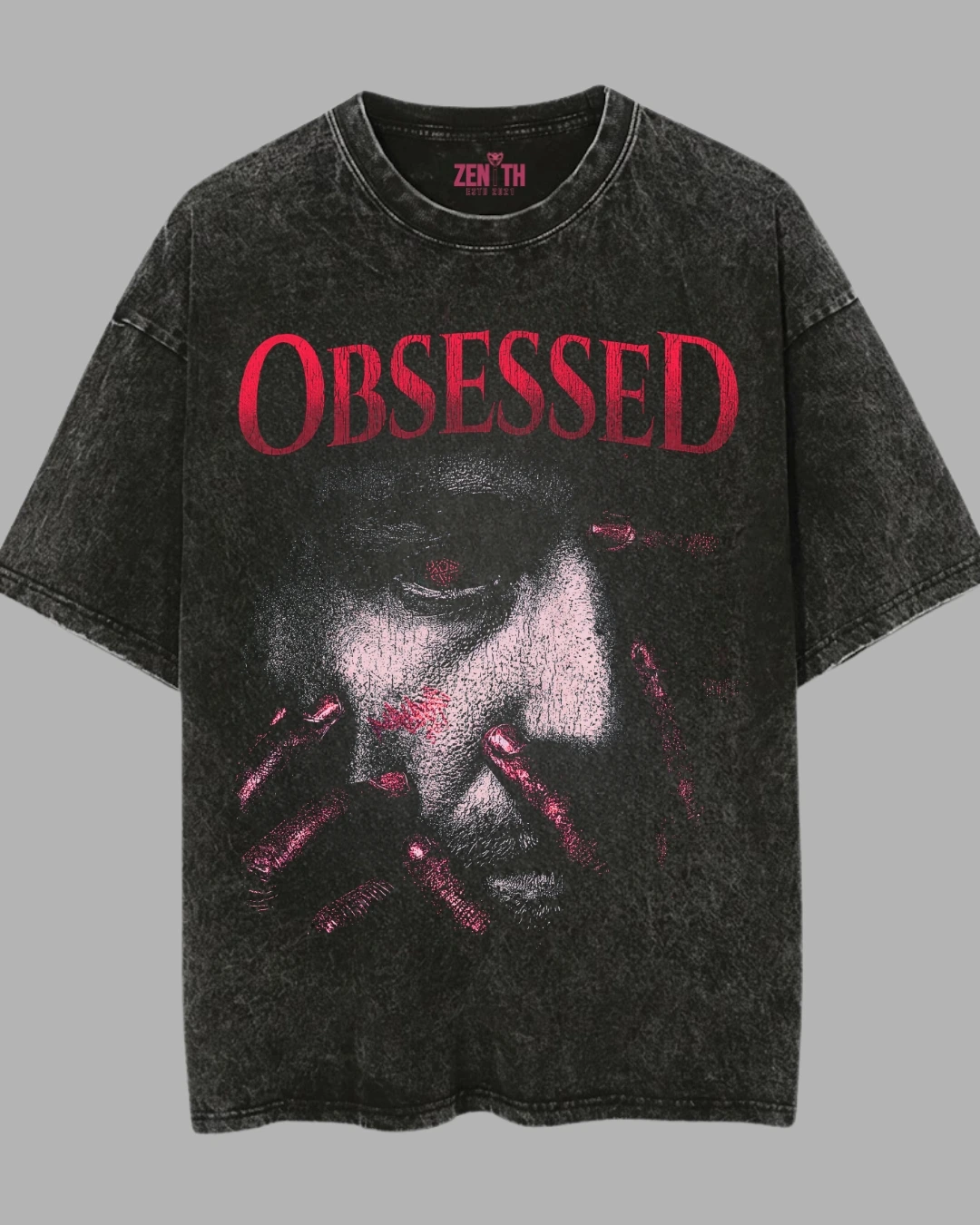 Zenith Lifestyle Black Acid Wash T-shirt with Obsessed Print Zenith Lifestyle Black Acid Wash T-shirt with Obsessed Print