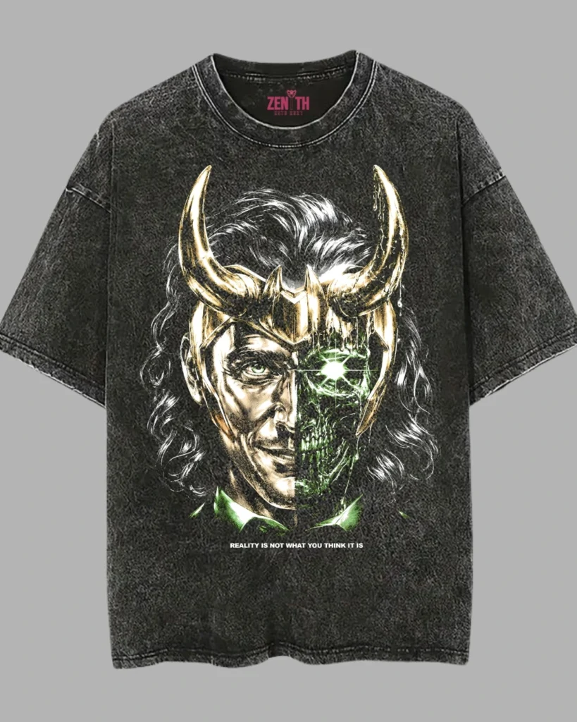 Zenith Lifestyle Black Acid Wash T-shirt with Loki Print