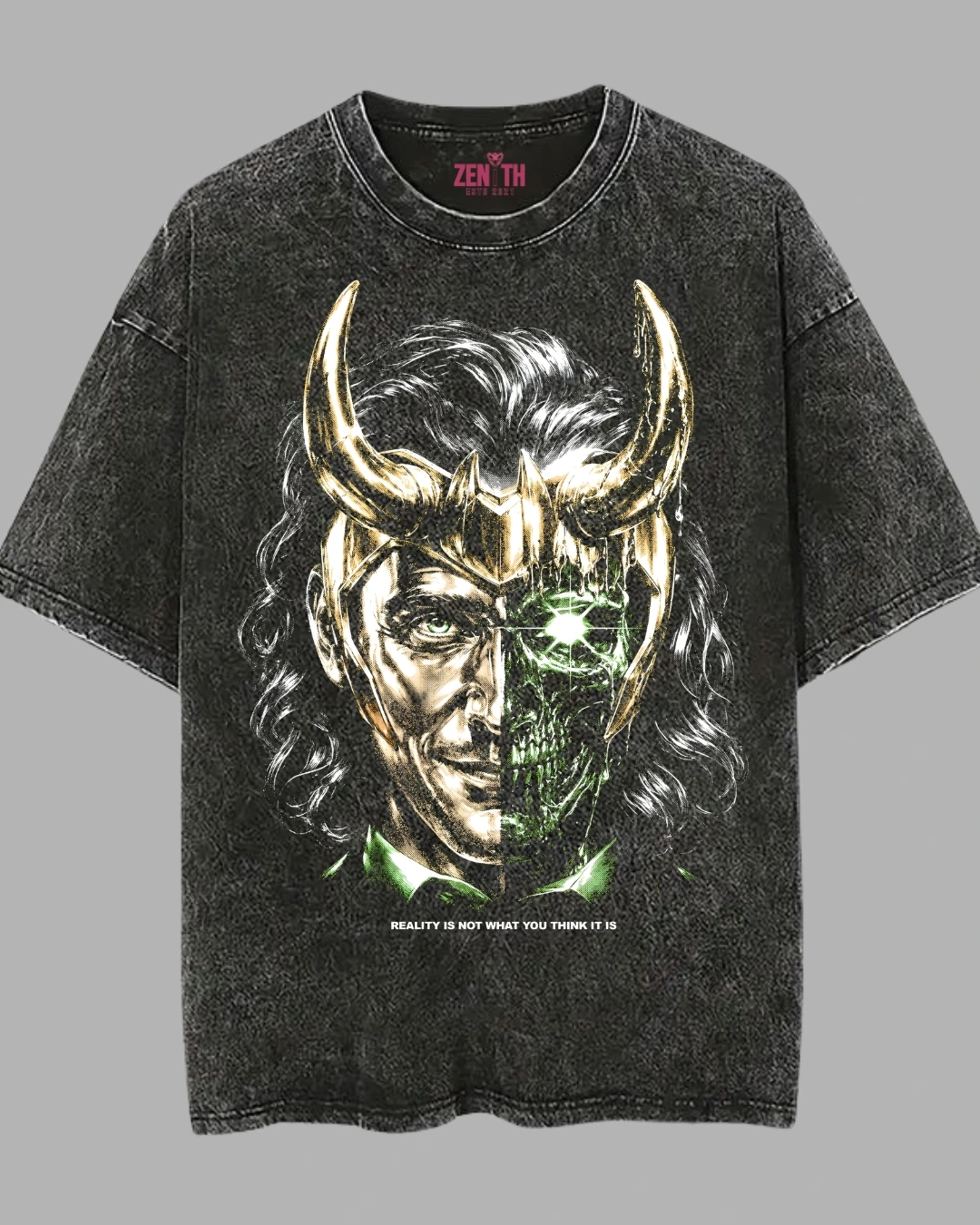Zenith Lifestyle Black Acid Wash T-shirt with Loki Print Zenith Lifestyle Black Acid Wash T-shirt with Loki Print