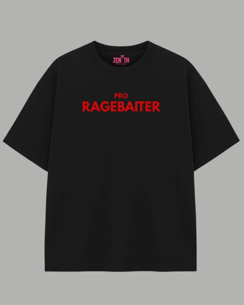 A black oversized t-shirt from Zenith Lifestyle with pro Ragebaiter graphic